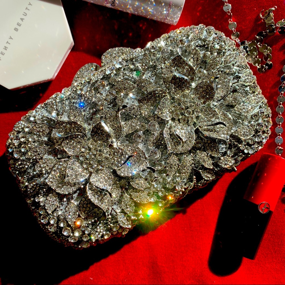 New Floral Rhinestone Clutch Minaudiére Evening Bag
